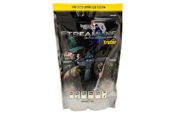 Lancer Tactical Streamline Competition Grade Airsoft BBs - 0.25g BIO Tracer 4000 Rounds - Green