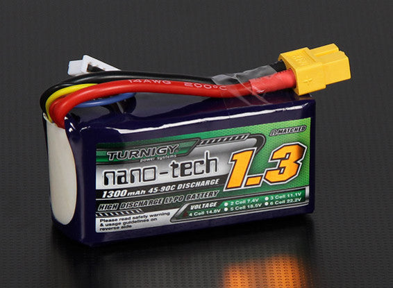 Turnigy Nano-Tech 14.8v 45c 1300mAh Lipo - XT60 - Brick Type - airsoftgateway.com