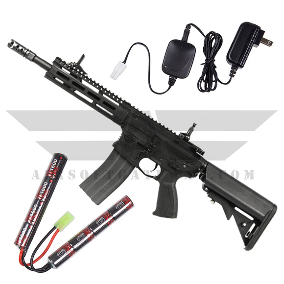G&G CM16 Raider 2.0 Combo - Deans - 9.6v Nunchuck Battery & Charger - Black - airsoftgateway.com