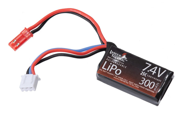 Lancer Tactical LiPo 7.4V 300mAh 25C Airsoft Rechargeable Flat Battery JST (GG05-13)