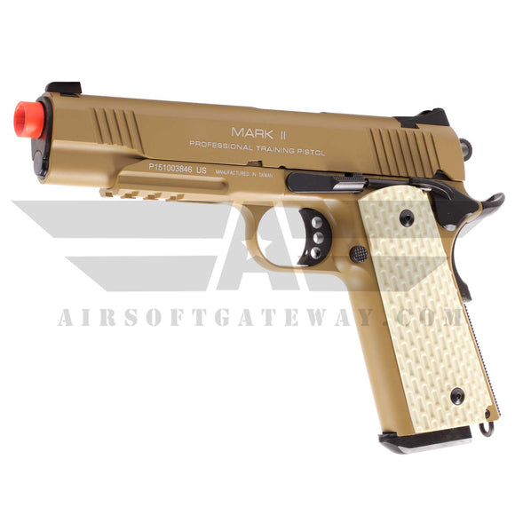 KWA 1911 MKII PTP Gas Blowback Pistol with Lower Rails - Tan - airsoftgateway.com