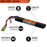 Valken Energy LiPo 7.4v 1200mAh 30C Airsoft Rechargeable Battery (Stick Style) (Mini Tamiya Connector)