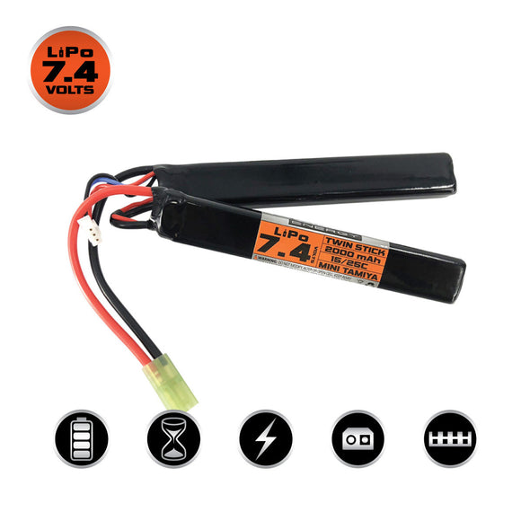 Valken Energy LiPo 7.4v 2000mAh 15/25C Airsoft Rechargeable Battery (Twin Stick Style) (Mini Tamiya Connector) (GG05-07)